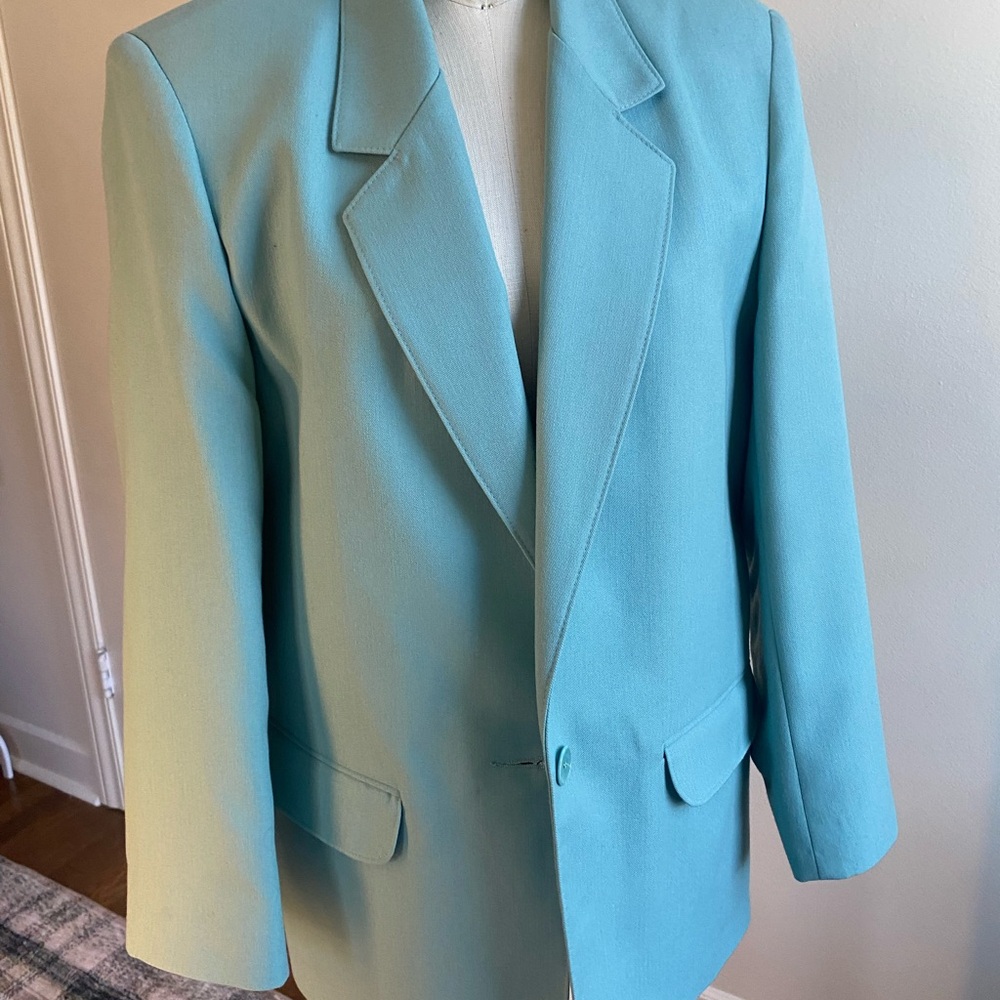 Alfred Dunner Blue and Green Blazer Tailored Suit Jacket
